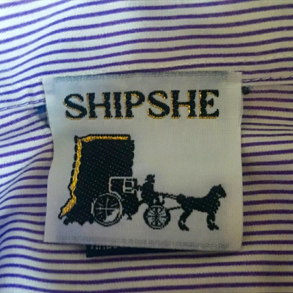 Red Hat Society Purple & White Stripes with Appliques / Bling Button Down Shirt - Picture 11 of 13